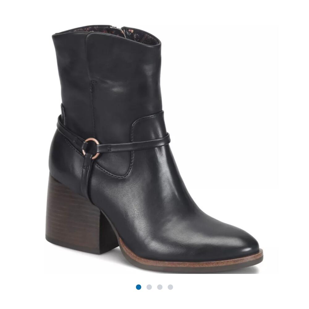 New Korks Black Leather Boho Western Salina Ankle Chunky Heel Boots Size 9.5